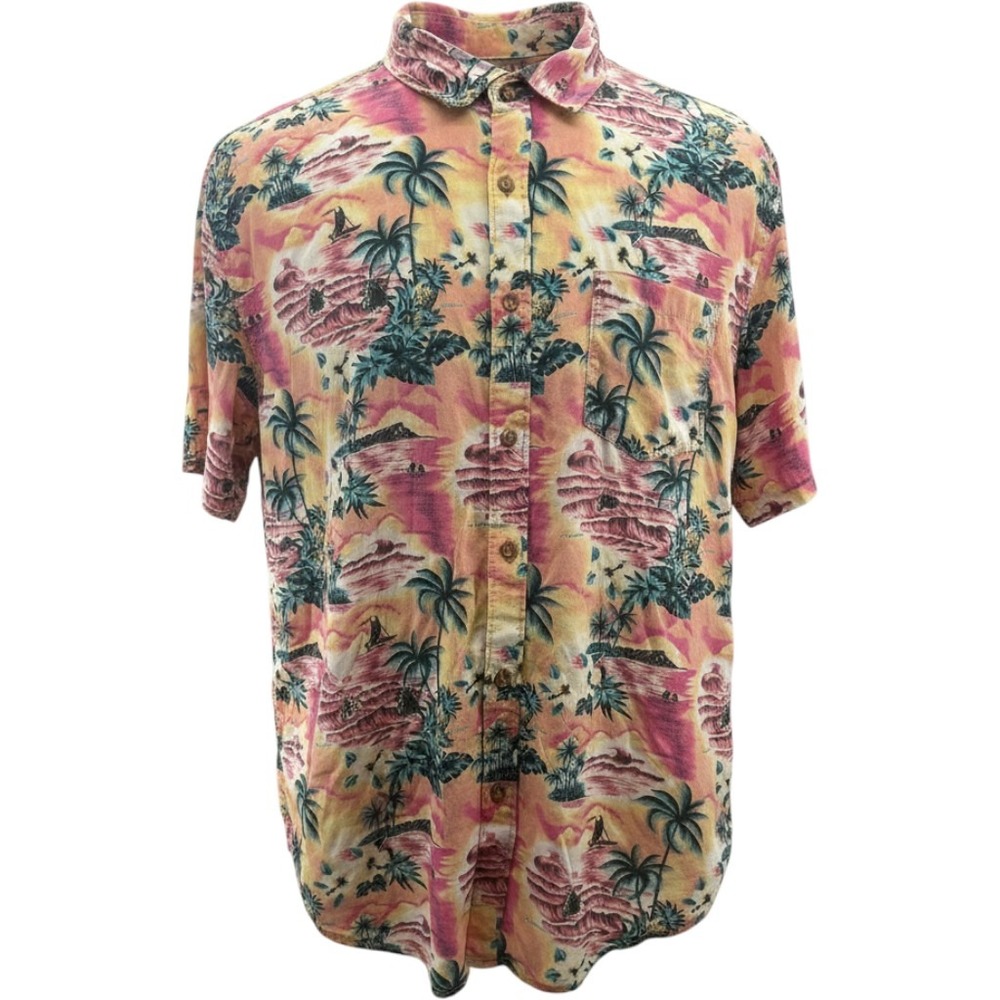 Billabong Mens XL Pink Tropical Hawaiian Palm Tree Stretch Button VINTAGE